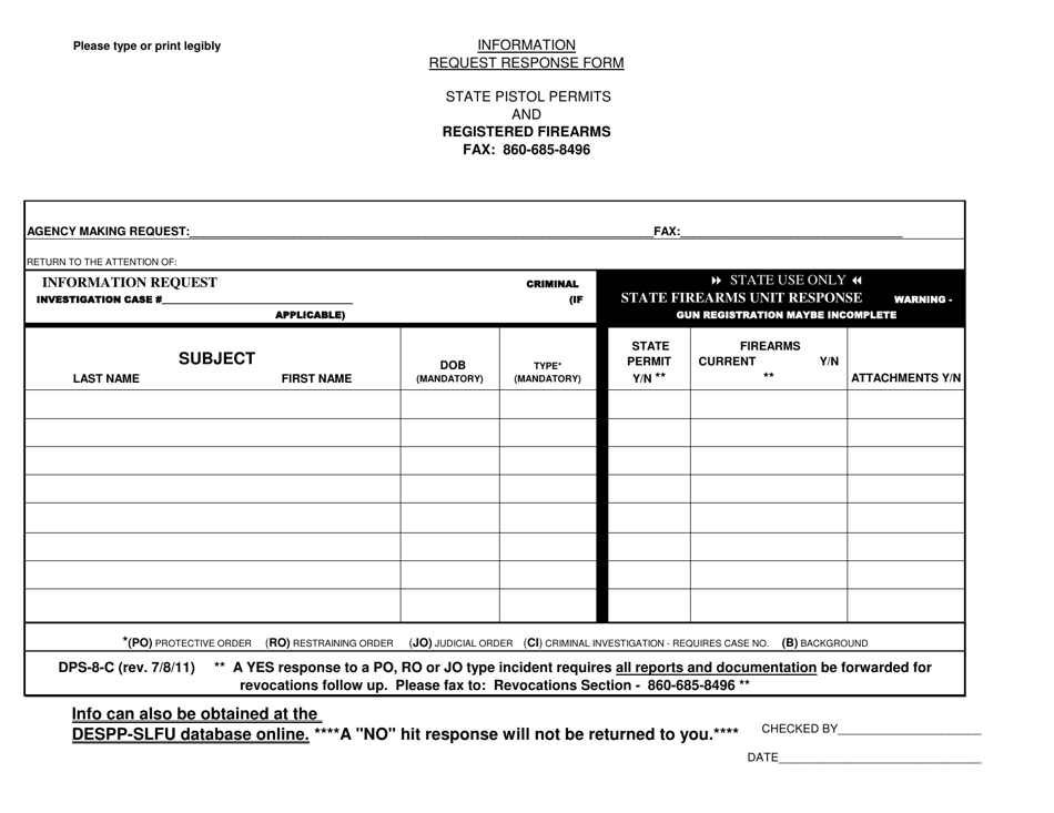 Form DPS-8-C Information Request Response Form - Connecticut, Page 1