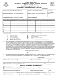Document preview: Form DPS-293-C Surrendered Firearms/Ammunition Log Sheet - Connecticut