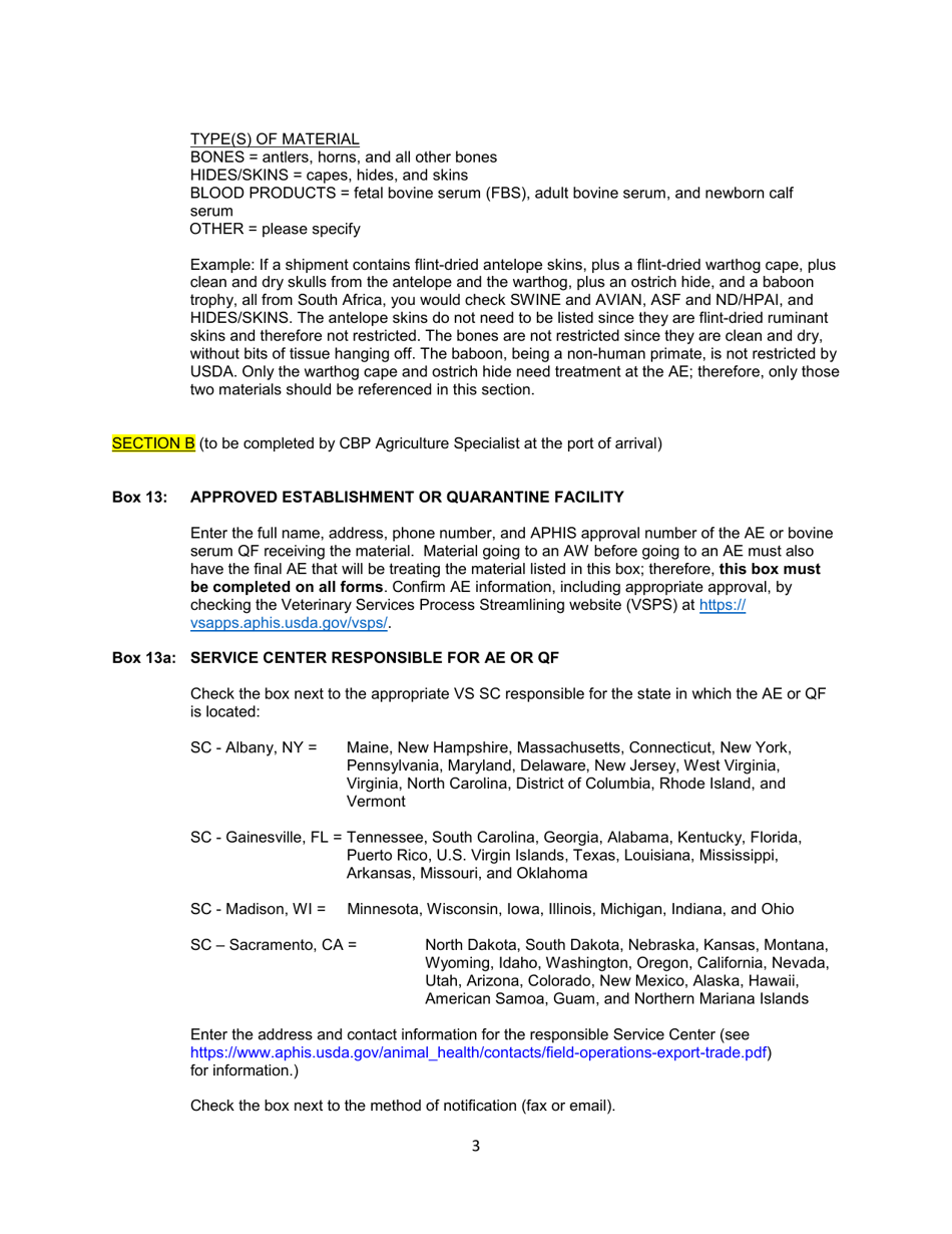 Instructions for VS Form 16-78 Report of Entry and Shipment of Restricted Imported Animal Products or Byproducts, Page 3