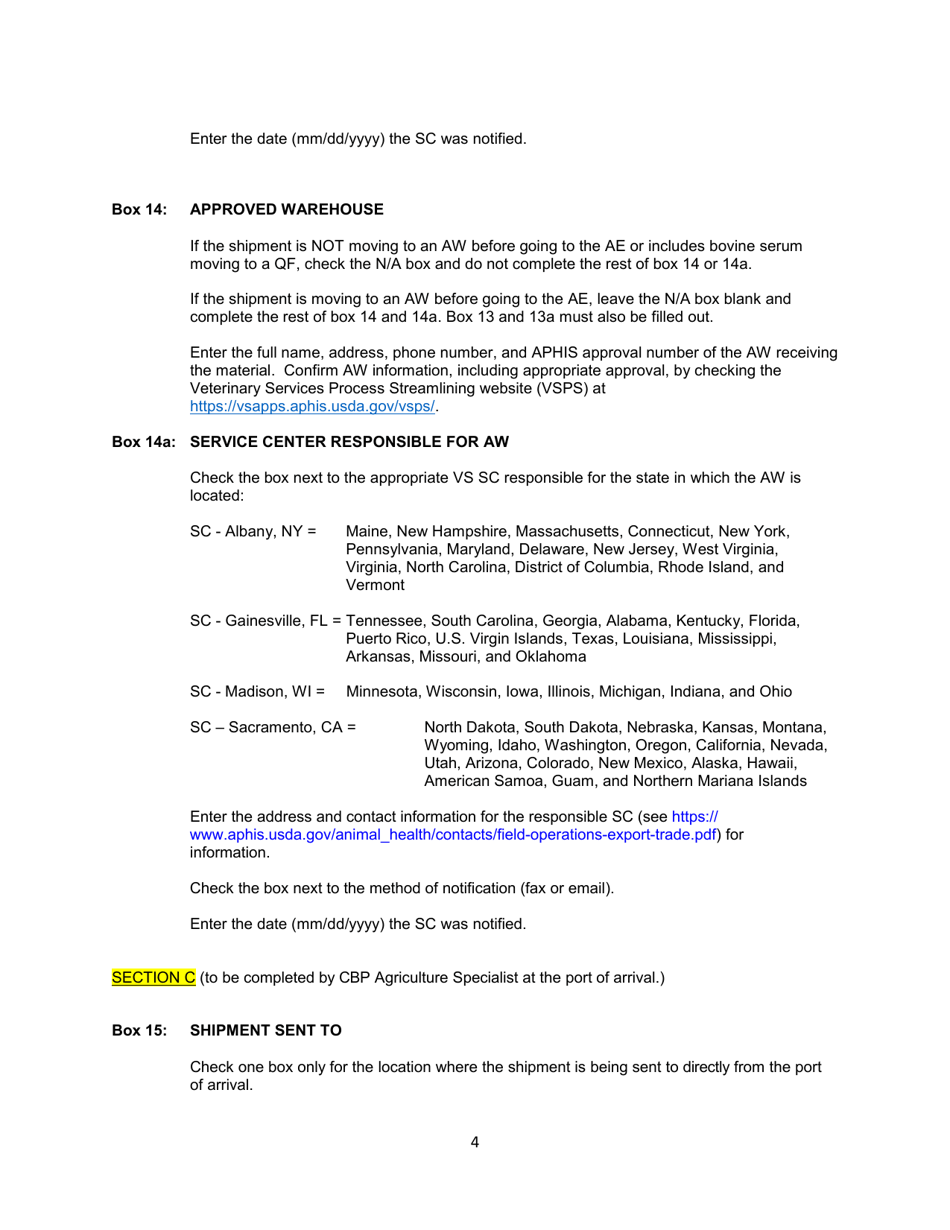 Instructions for VS Form 16-78 Report of Entry and Shipment of Restricted Imported Animal Products or Byproducts, Page 4