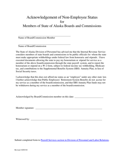 Acknowledgement of Non-employee Status for Members of State of Alaska Boards and Commissions - Alaska Download Pdf