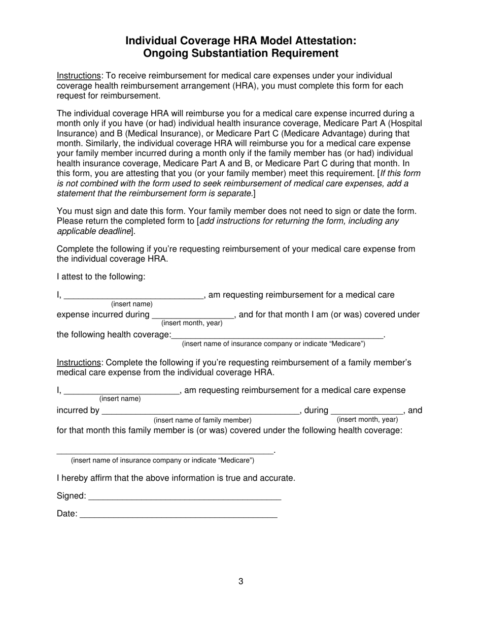 Individual Coverage HRA Model Attestation, Page 3