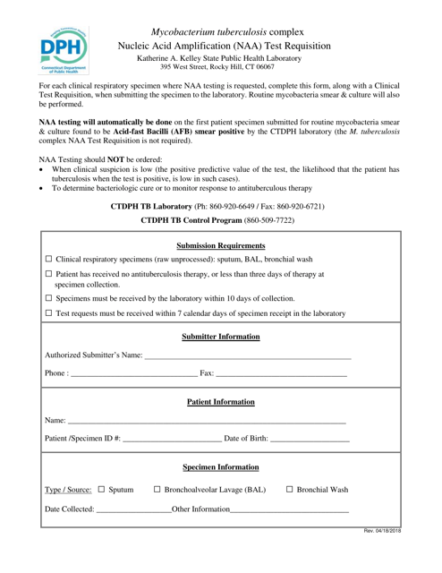 Nucleic Acid Amplification (Naa) Test Requisition - Connecticut Download Pdf