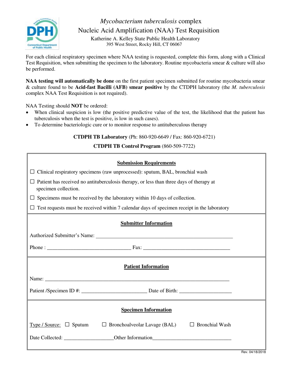 Nucleic Acid Amplification (Naa) Test Requisition - Connecticut, Page 1