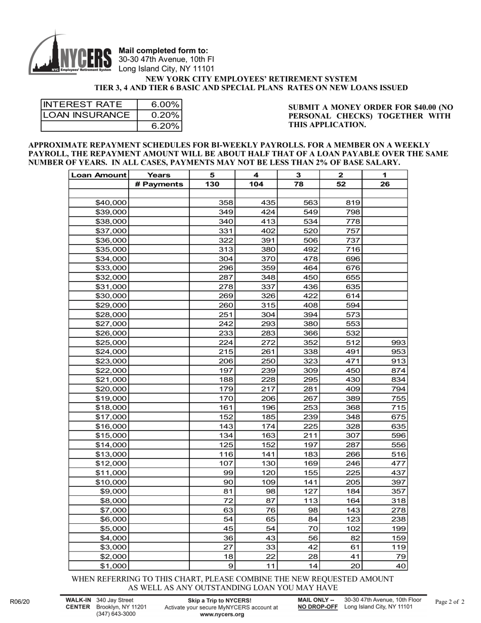 Form F309 Application for Change in Loan Repayment Schedule Tier 3, Tier 4 and Tier 6 Basic and Special Plan Members - New York City, Page 2