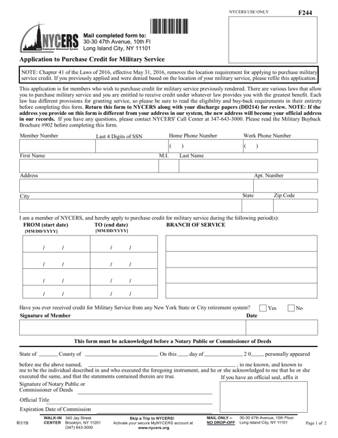 Form F244 Application to Purchase Credit for Military Service - New York City