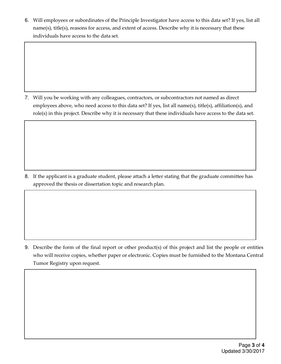 Montana Central Tumor Registry Data Use for Research Application - Montana, Page 3