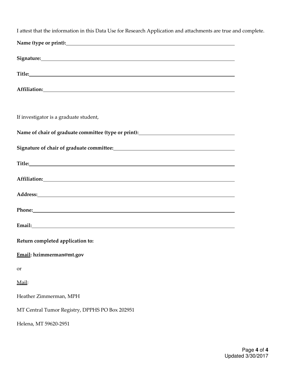 Montana Central Tumor Registry Data Use for Research Application - Montana, Page 4