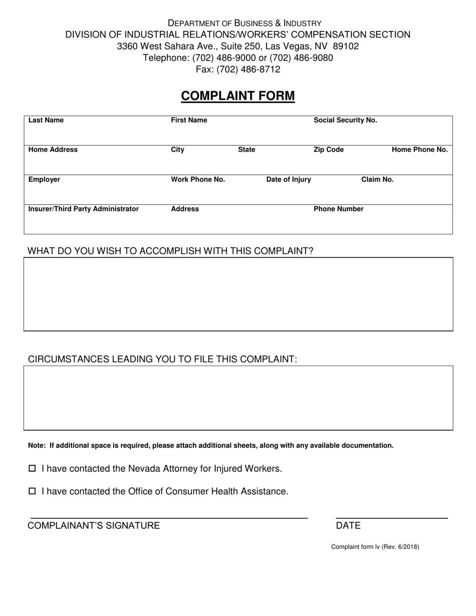 Southern Complaint Form - Nevada, Page 1