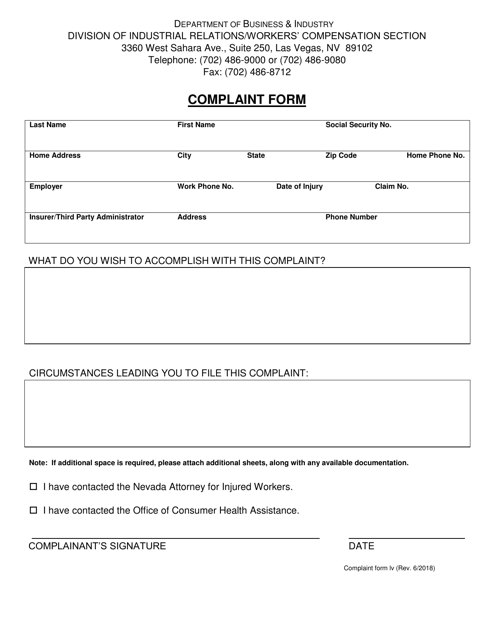 Southern Complaint Form - Nevada Download Pdf