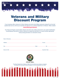 Document preview: Form 0108-17 Veterans and Military Discount Program Form - Illinois