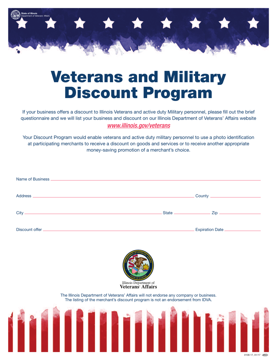 Form 0108-17 Veterans and Military Discount Program Form - Illinois, Page 1