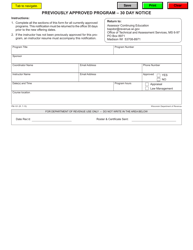 Document preview: Form PM-101 Previously Approved Program - 30 Day Notice - Wisconsin