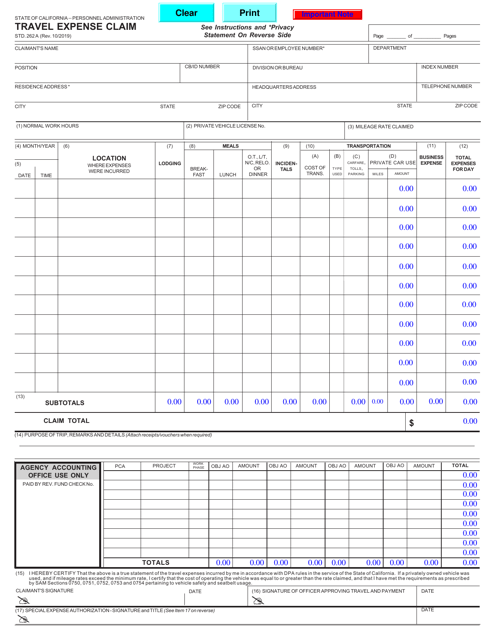 Form STD.262A  Printable Pdf