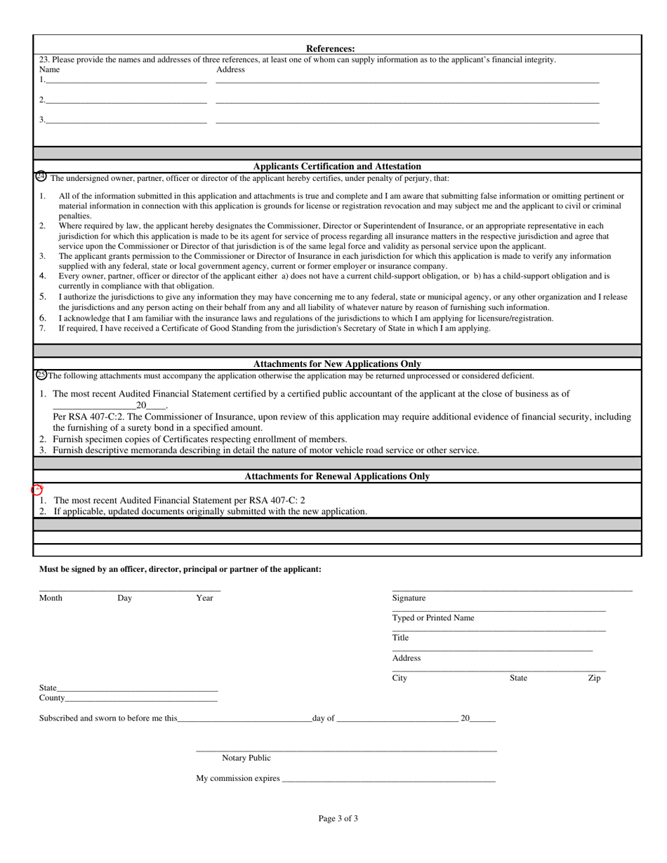 New Hampshire Application for Company Motor Vehicle Road Service - Fill ...