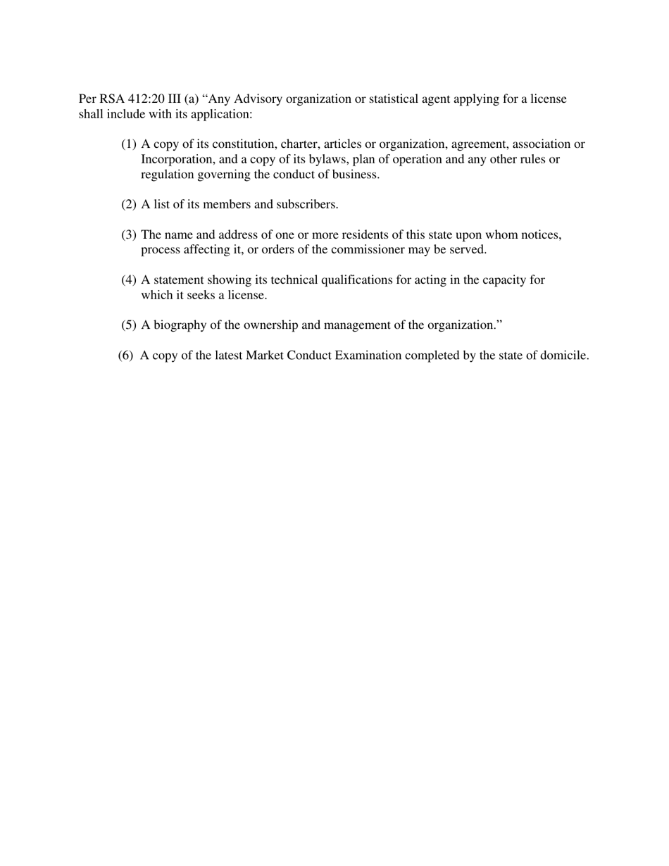 Form A-501 Application for Rating / Advisory Organization License - New Hampshire, Page 3