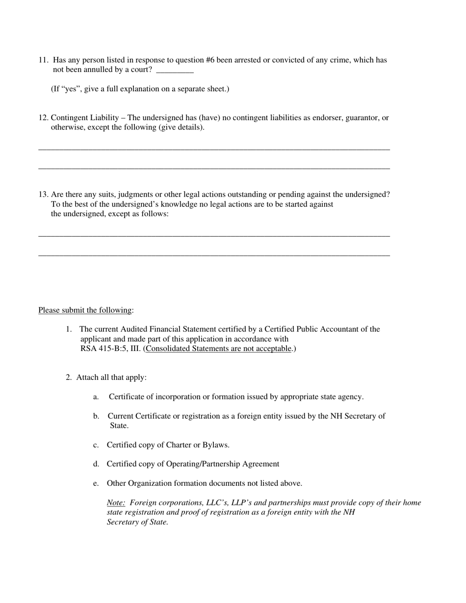 Premium Finance Company License Application - New Hampshire, Page 3