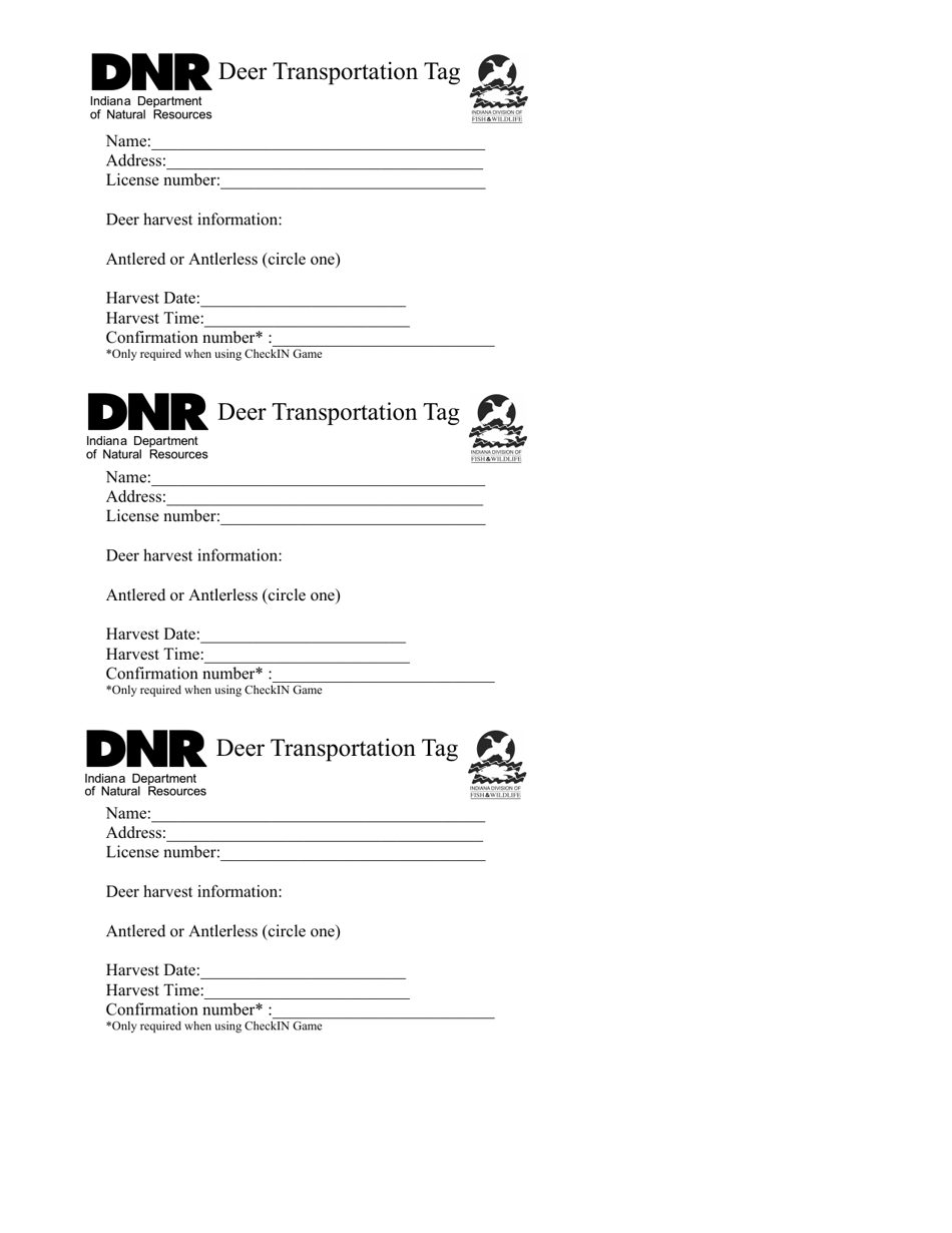 Indiana Deer Transportation Tag Fill Out, Sign Online and Download