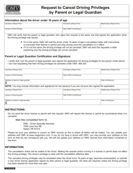 Form 735-7340 &quot;Request to Cancel Driving Privileges by Parent or Legal Guardian&quot; - Oregon