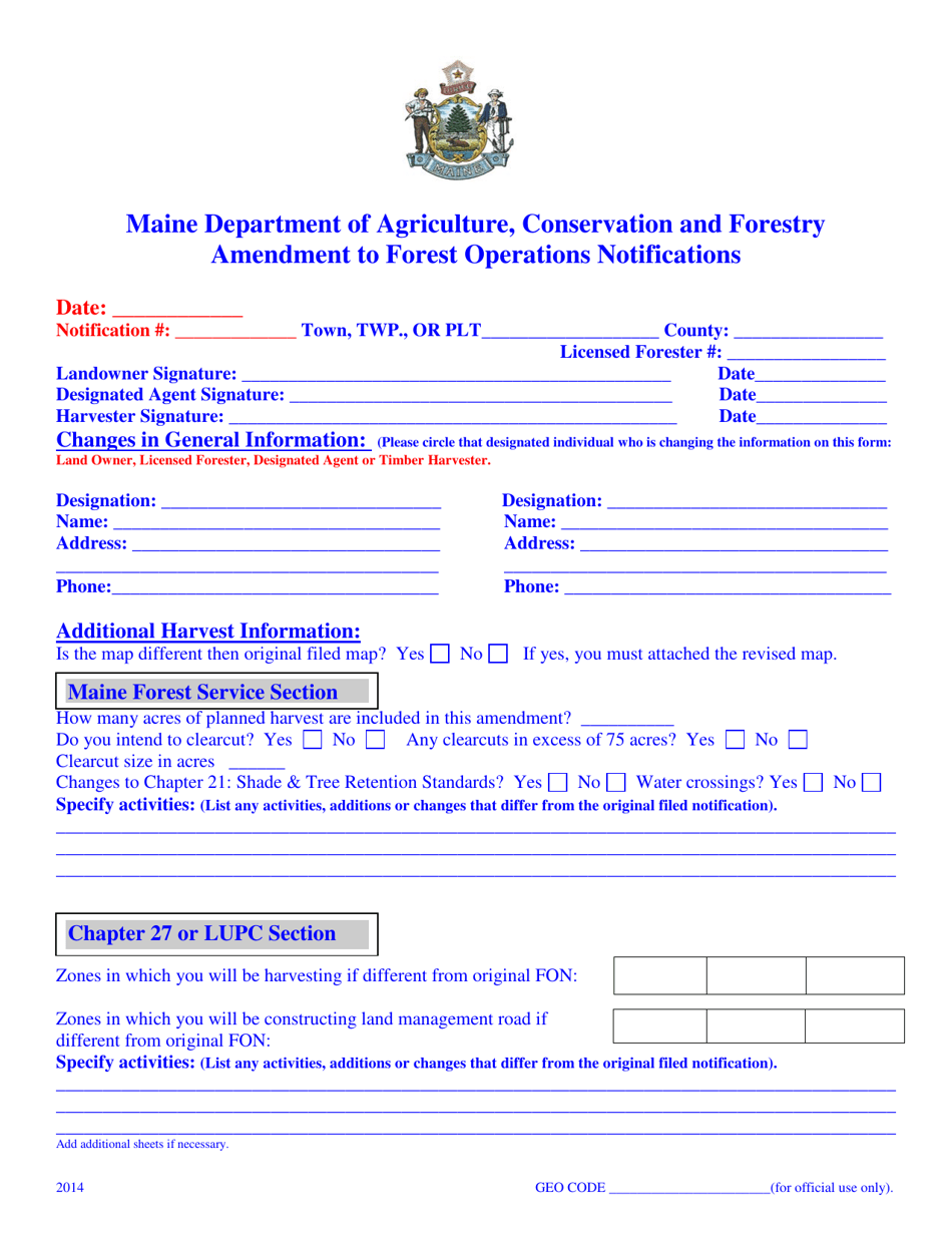 Amendment to Forest Operations Notifications - Maine, Page 1