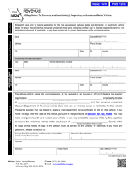 Document preview: Form 5824 45-day Notice to Owner(S) and Lienholder(S) Regarding an Unclaimed Motor Vehicle - Missouri