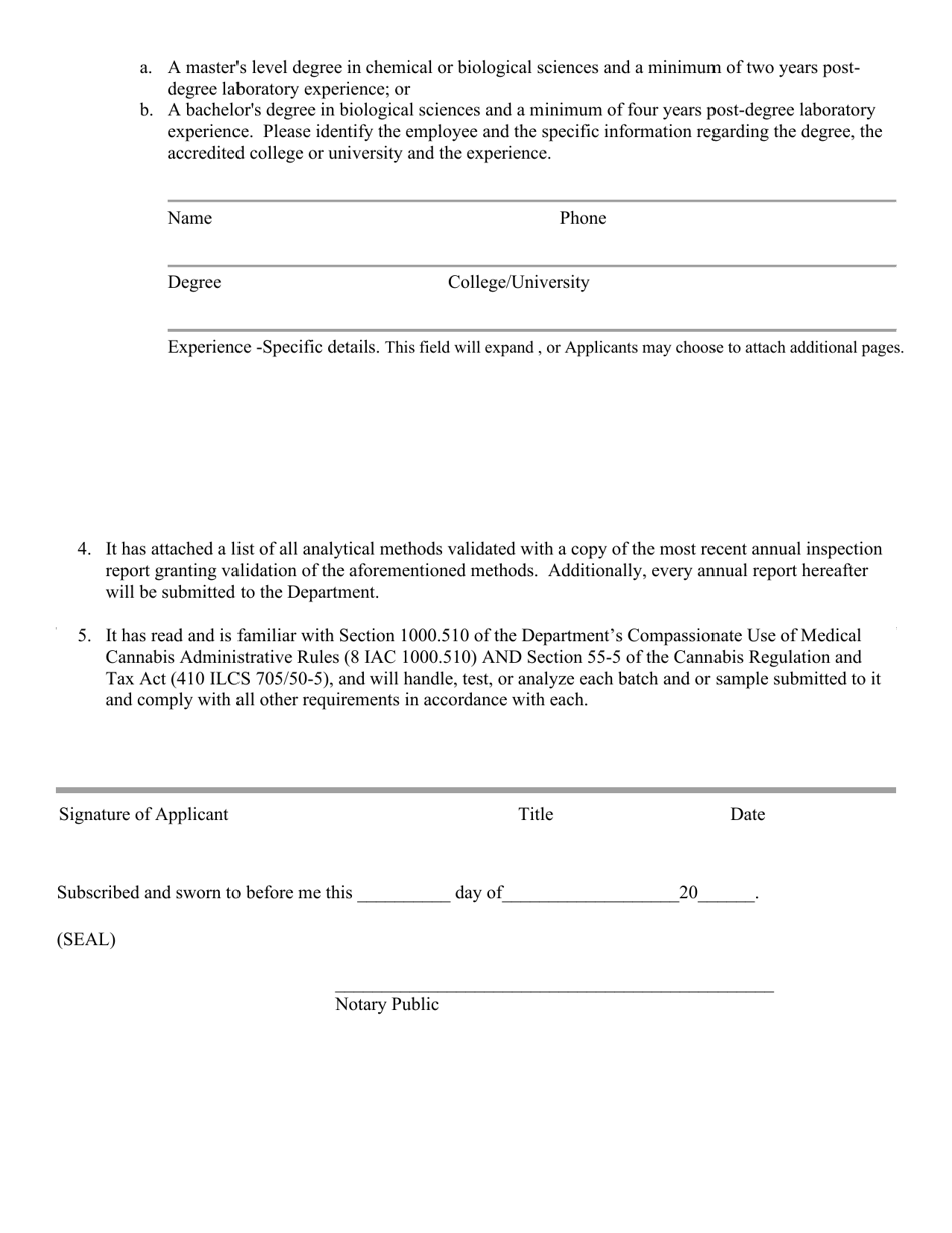 Application for Laboratory Approval to Handle, Test or Analyze Cannabis in Illinois - Illinois, Page 2