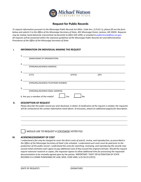 Request for Public Records - Mississippi Download Pdf