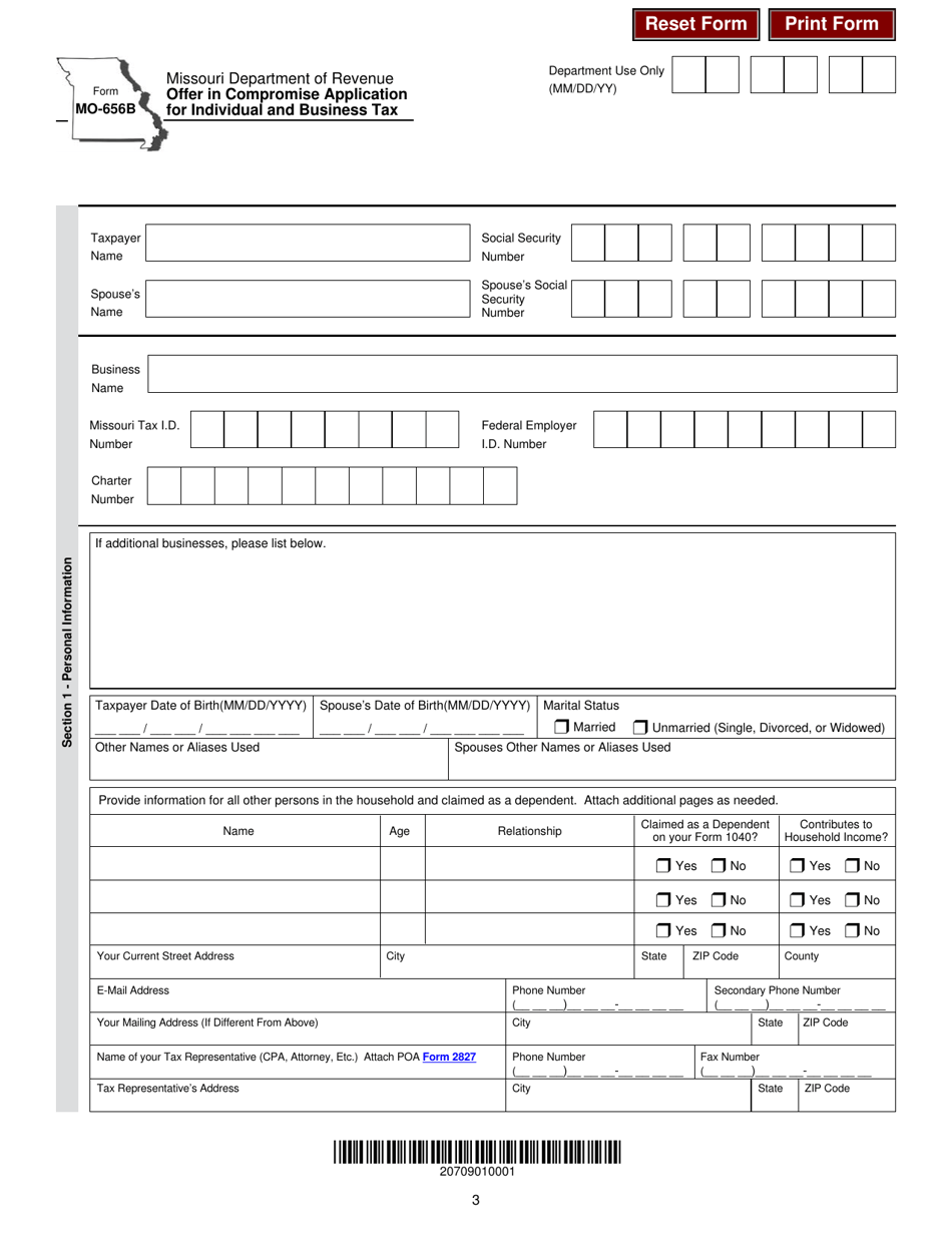 Form MO-656B Offer in Compromise Application for Individual and Business Tax - Missouri, Page 3