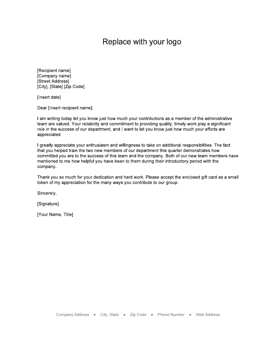 Formal Employee Appreciation Letter Template - Lovetoknow ...