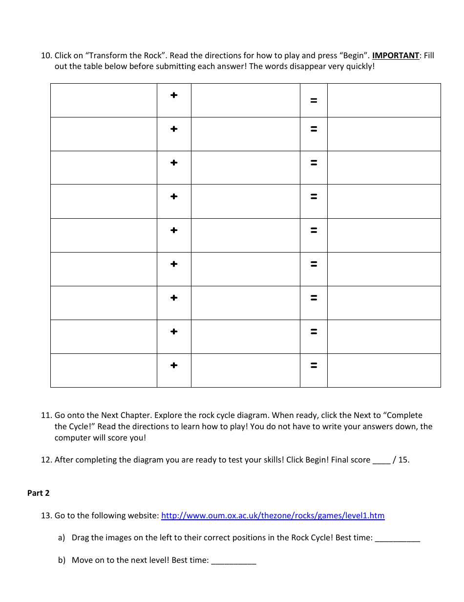 Rock Cycle Webquest - James F Byrnes High School, Page 3