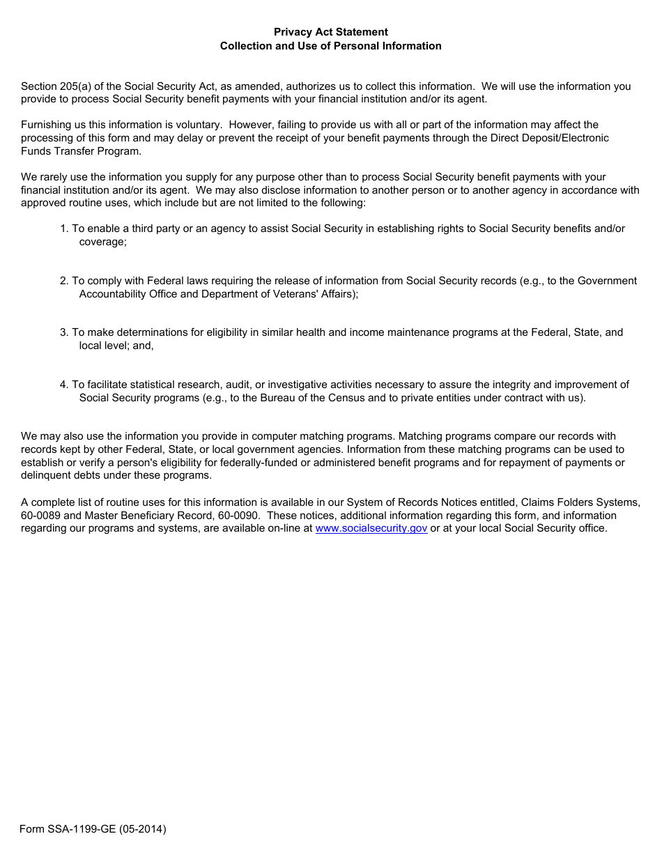 Form SSA-1199-GE Direct Deposit Sign-Up Form (Germany), Page 3