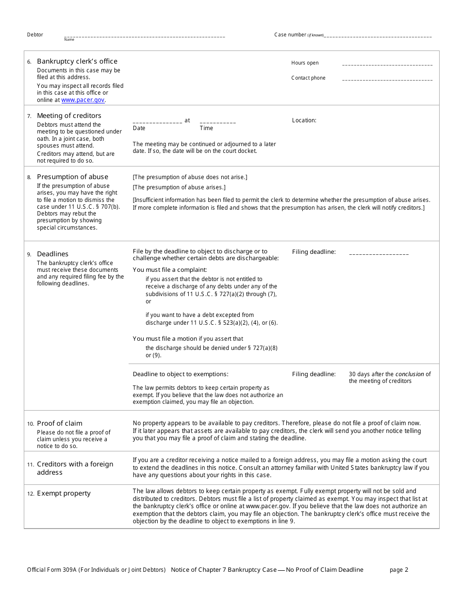 Official Form 309a Fill Out Sign Online And Download Printable Pdf Templateroller 1992