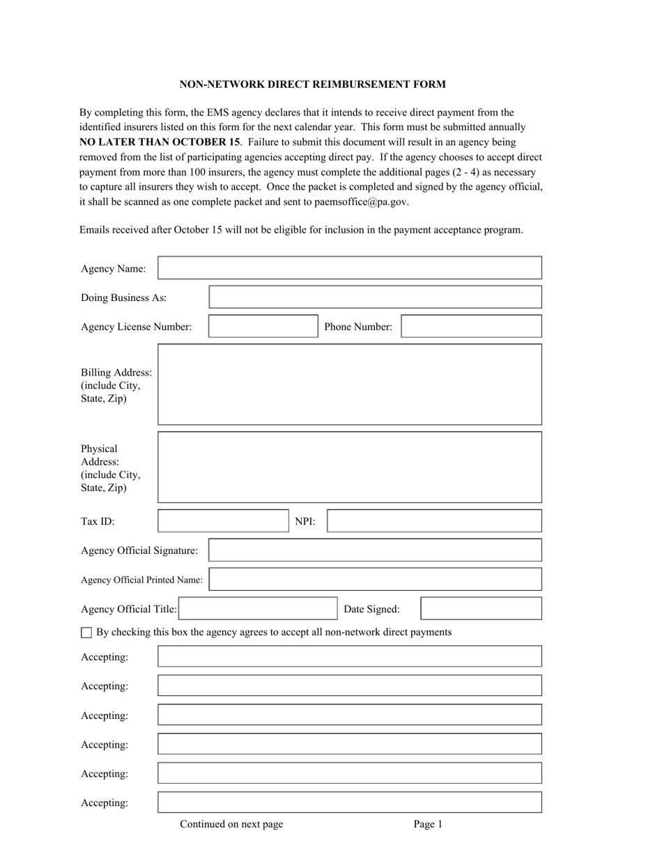 Non-network Direct Reimbursement Form - Pennsylvania, Page 1