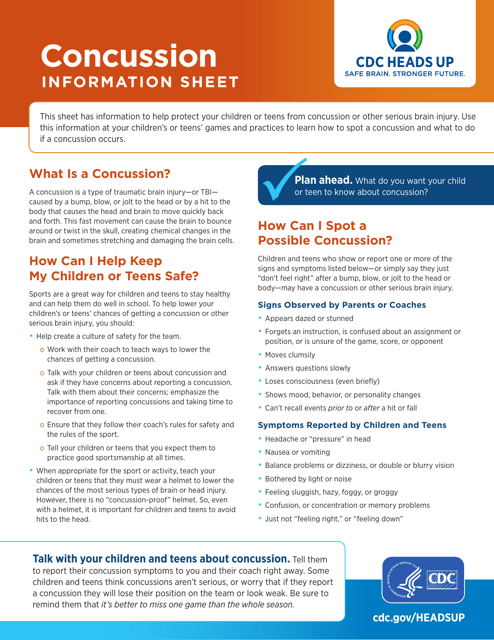 Concussion Information Sheet Download Pdf