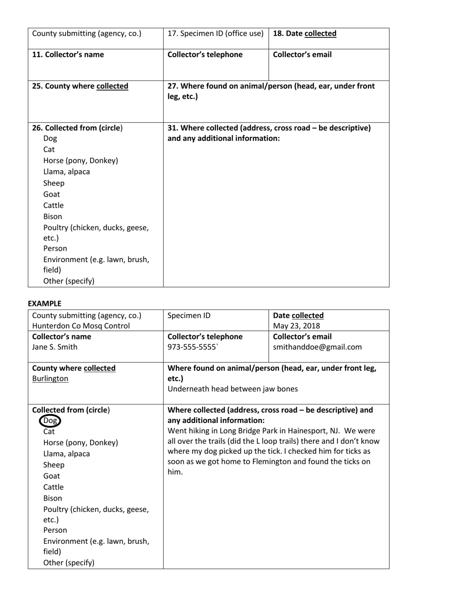 Tick Submission Form - New Jersey, Page 1