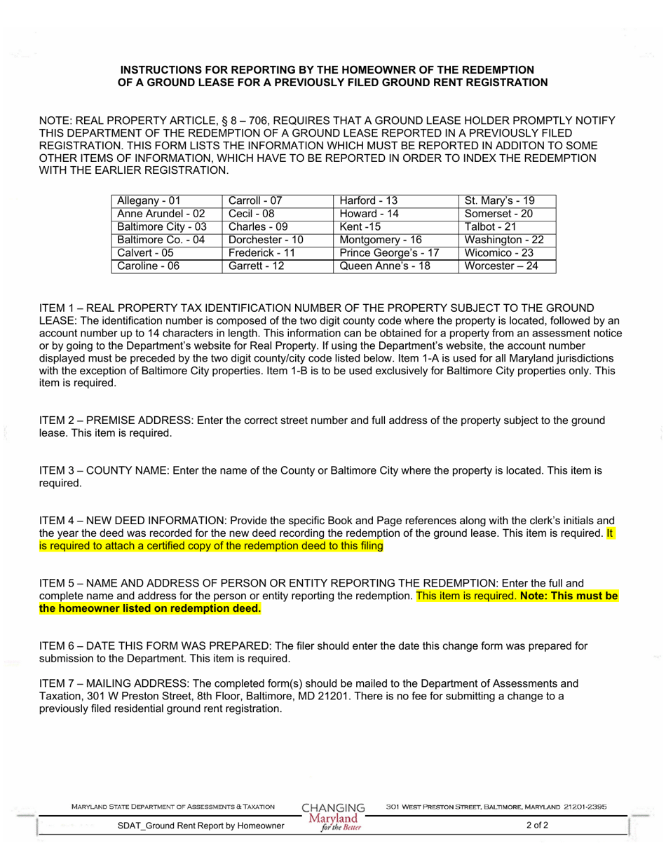 Homeowners Report of the Redemption of a Registered Ground Lease - Maryland, Page 2