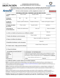 Document preview: Formulario VS-31 Solicitud Para Una Copia Certificada De Un Certificado De Defuncion - Kentucky (Spanish)