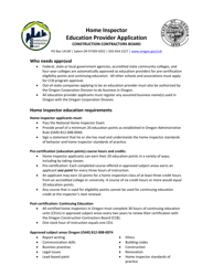 Document preview: Home Inspector Education Provider Application - Oregon