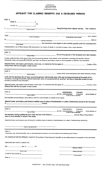 Form B-40 &quot;Affidavit for Claiming Benefits Due a Deceased Person&quot; - New Jersey