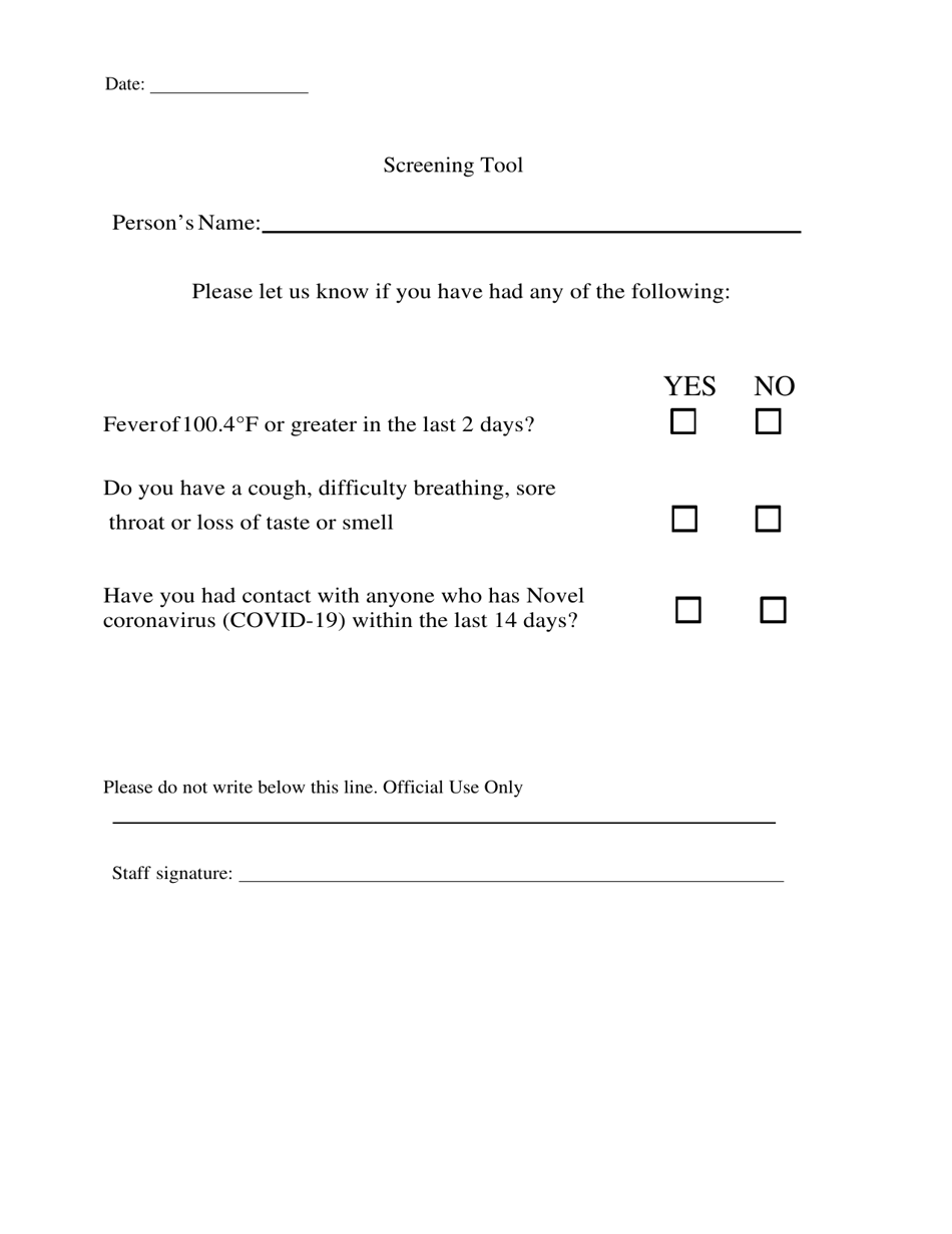 Covid-19 Screening Tool - Arkansas, Page 1