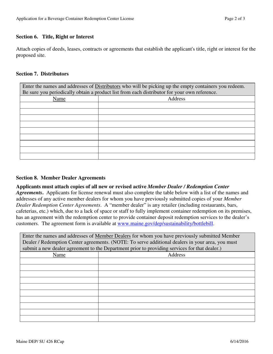Application for a Maine Redemption Center License - Maine, Page 2