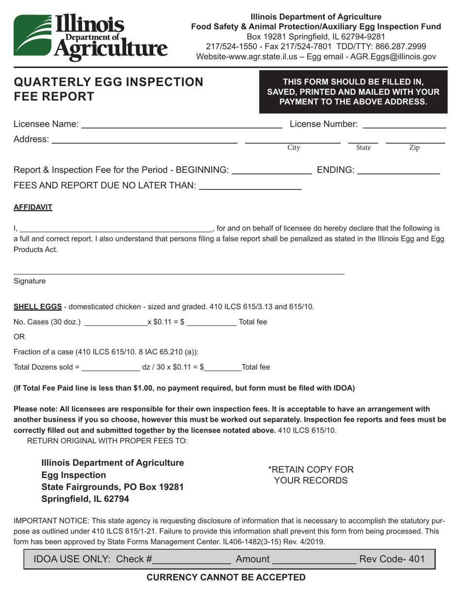 Form IL406-1482 Quarterly Egg Inspection Fee Report - Arkansas, Page 1