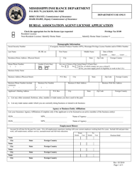 Document preview: Burial Association Agent License Application - Mississippi