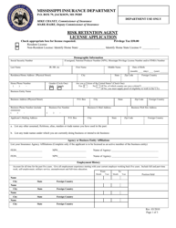 Document preview: Risk Retention Agent License Application - Mississippi