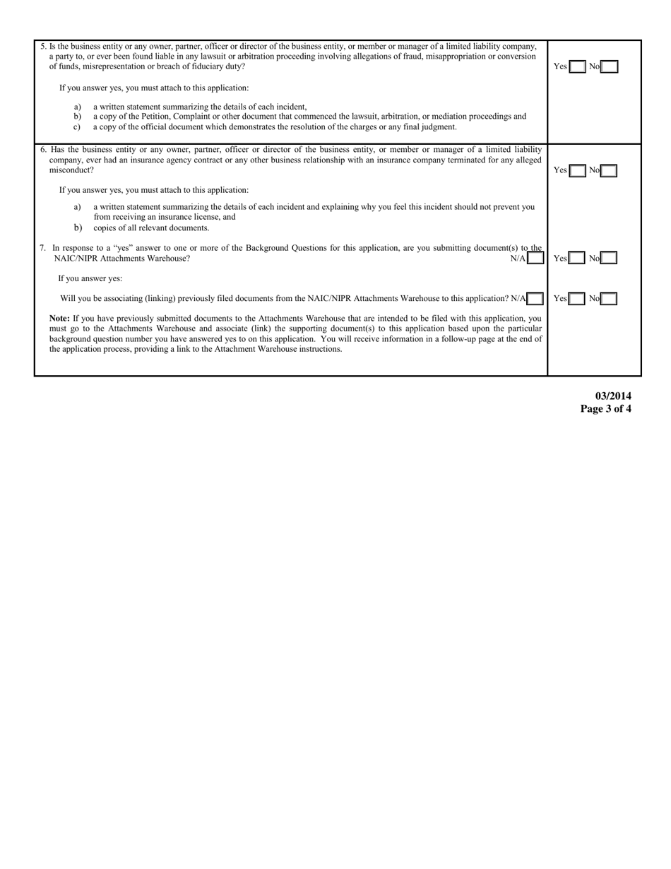 Insurance Producer Business Entity License Application - Mississippi, Page 3