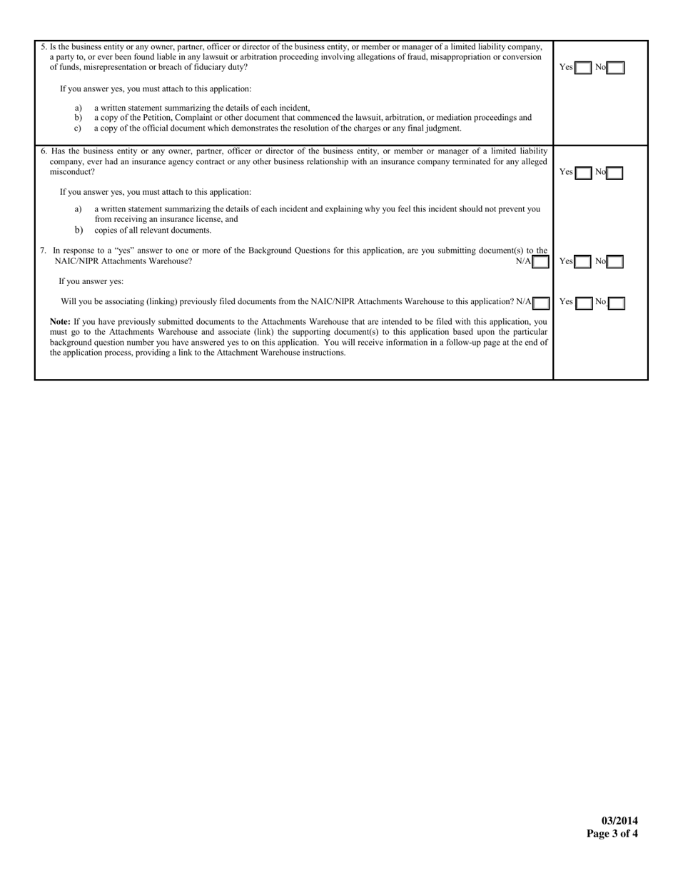 Limited Lines Insurance Producer Business Entity License Application - Mississippi, Page 3