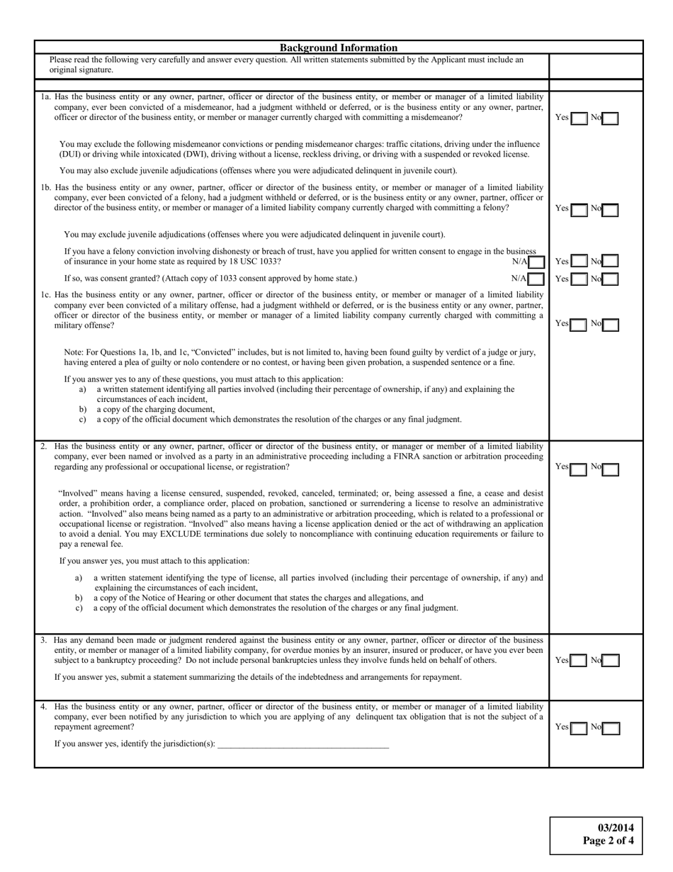 Limited Lines Credit Insurance Producer Business Entity License Application - Mississippi, Page 2