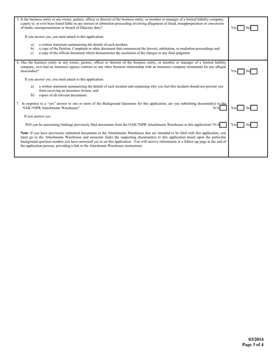 Limited Lines Credit Insurance Producer Business Entity License Application - Mississippi, Page 3