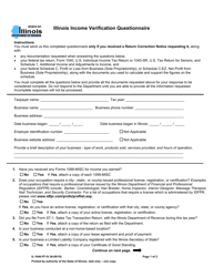 Document preview: Form IL-1040-FF-IV Illinois Income Verification Questionnaire - Illinois