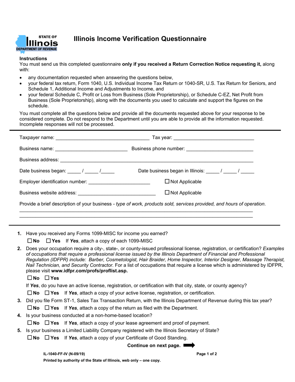 Form IL1040FFIV Fill Out, Sign Online and Download Printable PDF